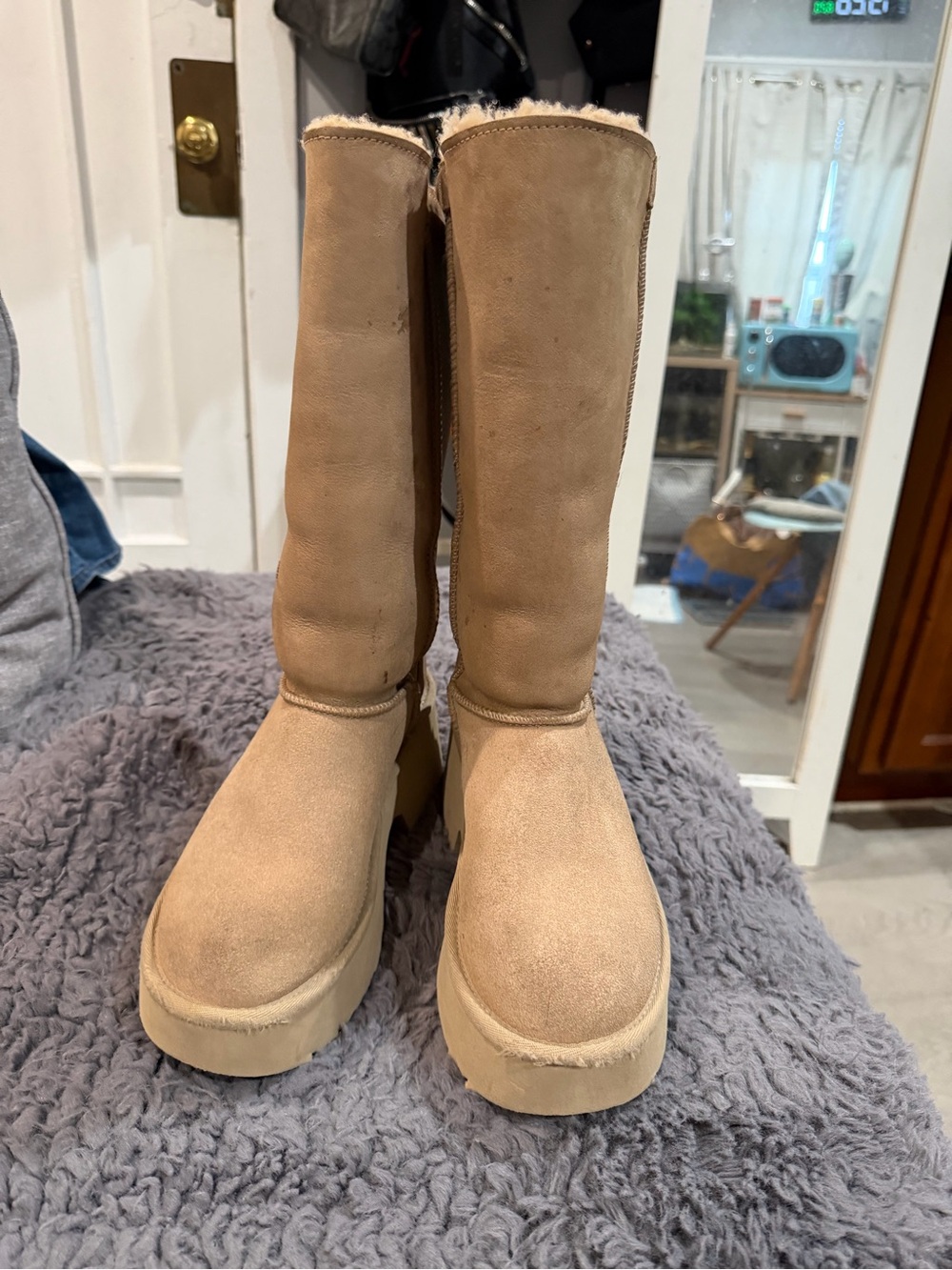 UGG Chestnut Platform Tall Suede Shearling Boots